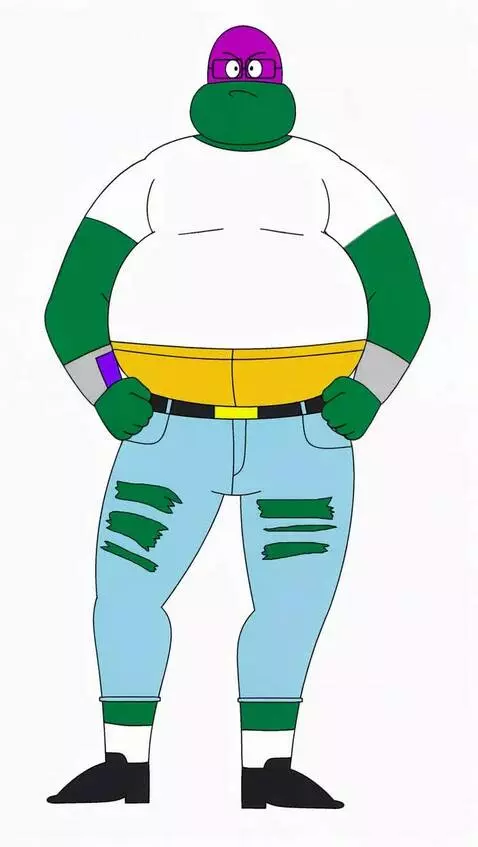 AI Video from prompt: A green-skinned fat guy puts his hands in his po