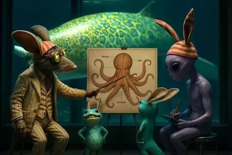 AI Video from prompt: Narwhale swims gently generating a few small bub