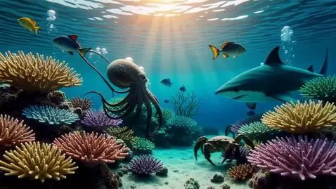 AI Video from prompt: underwater world, light rays are a little orange