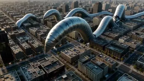 AI Video from prompt: plastic worms crawl around the city and destroy 