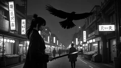 AI Video from prompt: Japanese anime noir, strictly black and white no