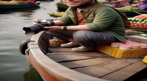 AI Video from prompt: Парень поворачивает фотоаппарат в объектив снима