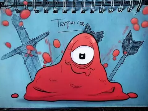 AI Video from prompt: Cute slime creature from Terraria, drawn in a si