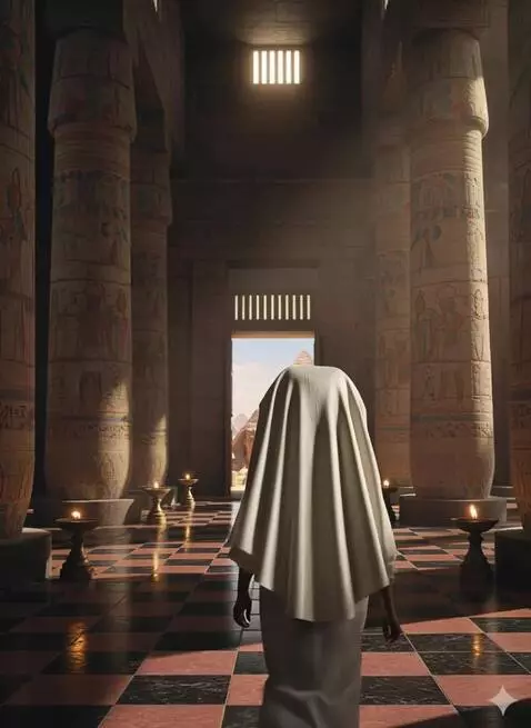 AI Video from prompt: Woman walks around the Egyptian temple she walks