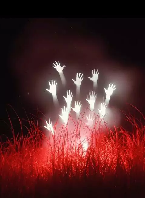 AI Video from prompt: Hands glow and everything waves softly in the br