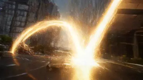 AI Video from prompt: Cinematic wide shot of a powerful beam of sunlig