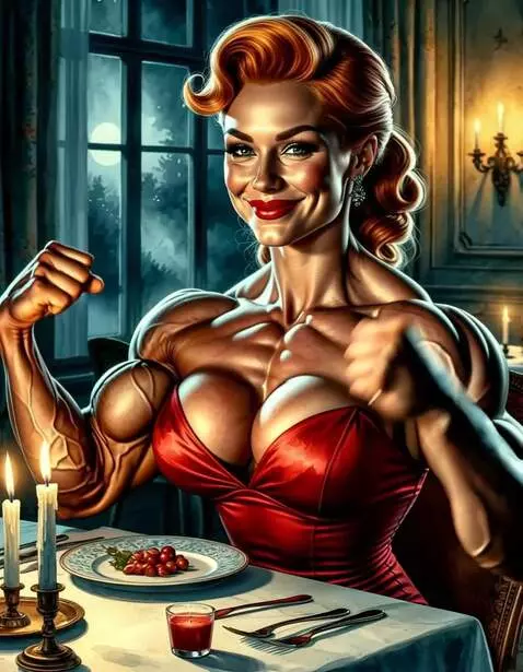 AI Video from prompt: Bodybuilder at an evening dinner, sitting at the