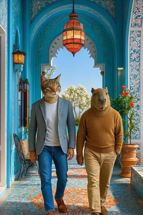 AI Video from prompt: Caminan elegante,cinematografico,camara se aleja