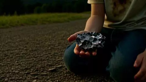 AI Video from prompt: A child in a dirty shirt picks up a still-warm m