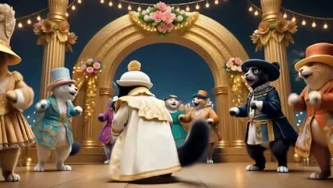 AI Video from prompt: Cats in dapper clothes at a fancy and extravagan