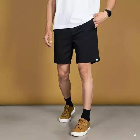 AI Video from prompt: A man showcasing cool shorts while walking forwa