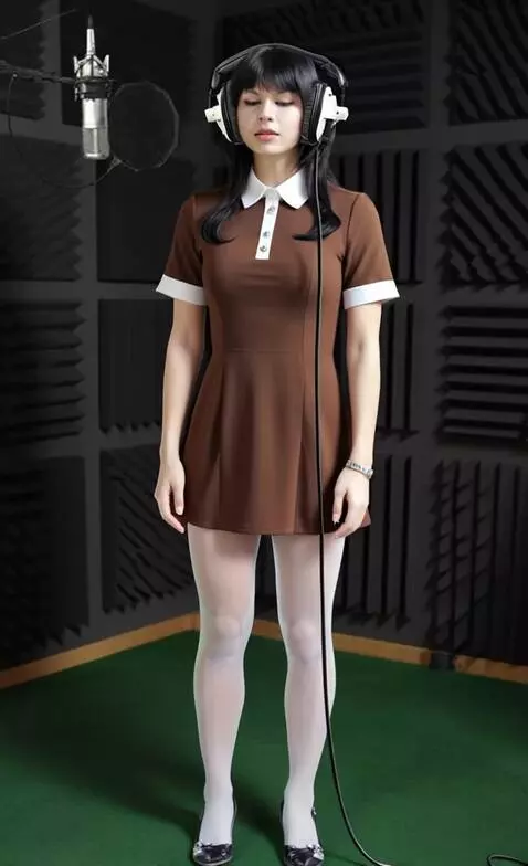 AI Video from prompt: A woman wearing headphones is actively singing i
