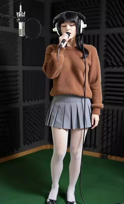 AI Video from prompt: A woman wearing headphones is actively singing i
