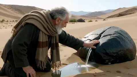 AI Video from prompt: An old man in a woolen scarf touches a black bou