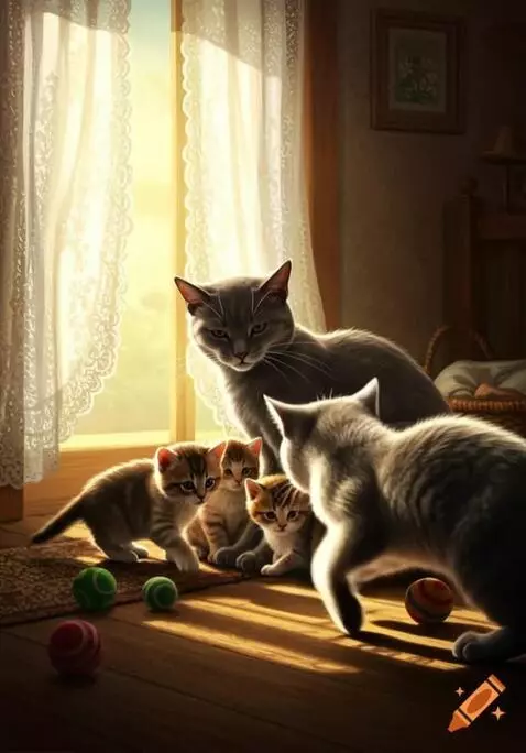 AI Video from prompt: Интерьер: Мягкий диван, лучи заката льются из ок