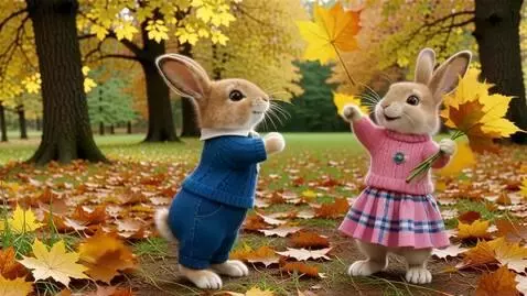 AI Video from prompt: Два милых пушистых  светло-коричневых зайца на з