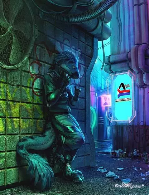 AI Video from prompt: Velociraptor dude stands against the wall trying