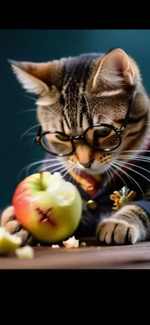 AI Video from prompt: Бросает яблоко и ложится спать свернувшись клубо