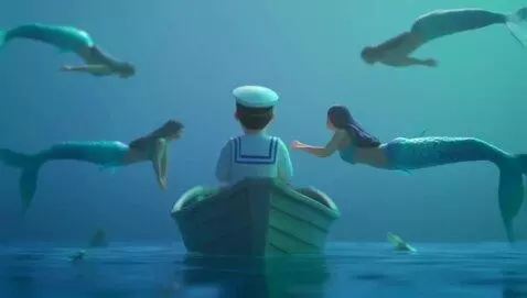 AI Video from prompt: A dream like scene of a sailor on a boat in a tr