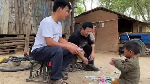 AI Video from prompt: A young man distributes money to the poor. The c