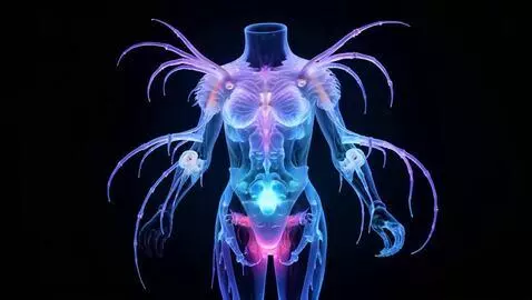 AI Video from prompt: Realistic bioluminescent fashion model glowing i
