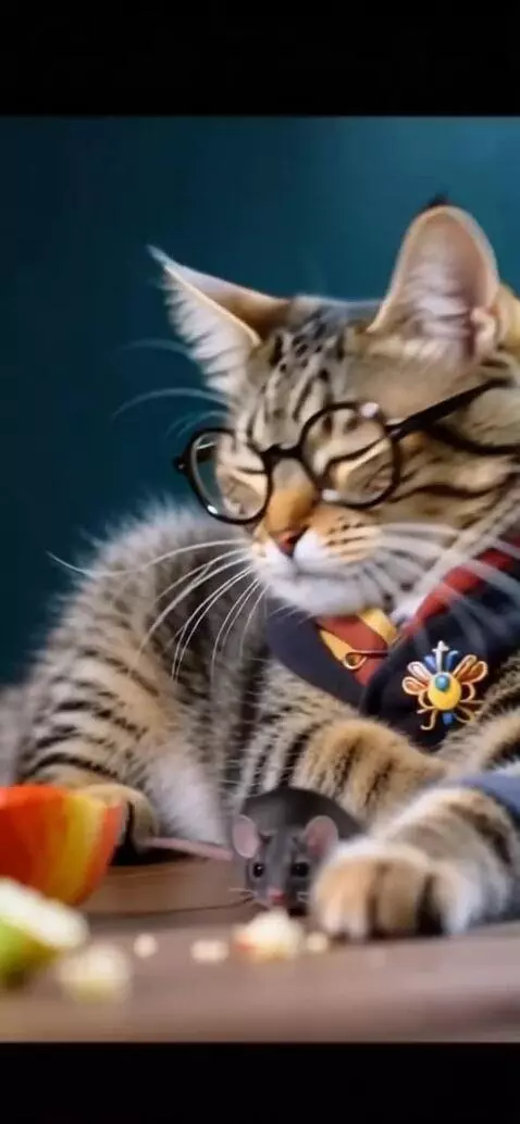 AI Video from prompt: Кот увидел как мимо бежит мышь проснулся и побеж