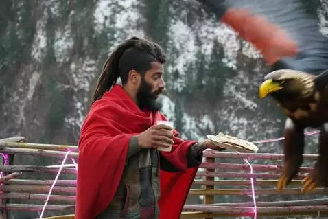 AI Video from prompt: Большой орëл прилетел, съел лепëшку с тарелки и 