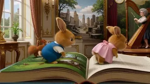 AI Video from prompt: два милых пушистых светло-коричневых мини-зайца 