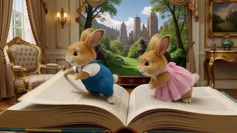 AI Video from prompt: два милых пушистых светло-коричневых мини-зайца 