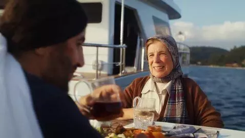 AI Video from prompt: A Russian grandmother on a yacht says: "ну все п
