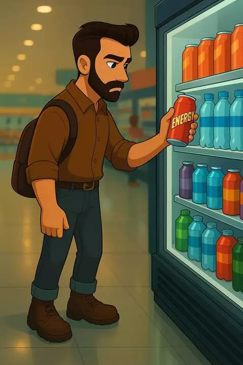 AI Video from prompt: Man shopping for energy drink