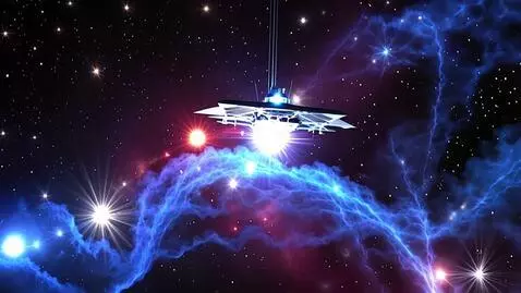 AI Video from prompt: A lone satellite floats through deep space, tran