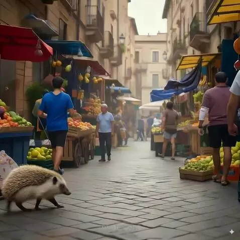 AI Video from prompt: Улицу пересекает семейство ежей. Камера zoom in.