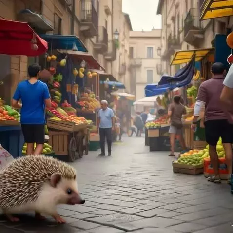 AI Video from prompt: Улицу переходит семейство маленьких  ежей. Камер