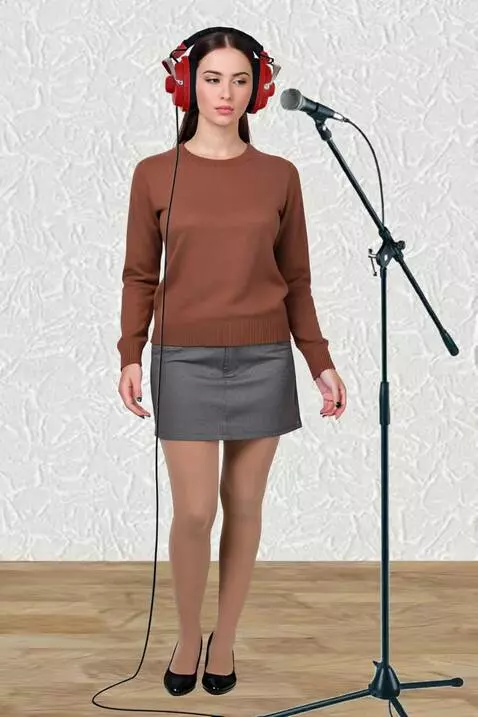 AI Video from prompt: A young woman in a recording studio. She sings s
