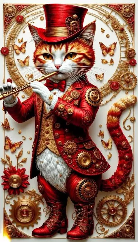 AI Video from prompt: Кот играет на флейте, вокруг медленно летают све