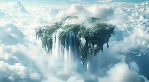 AI Video from prompt: A floating island forming from soft clouds slowl