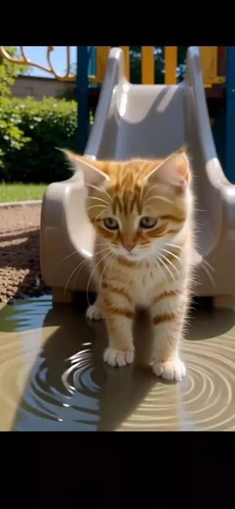 AI Video from prompt: Котик заулыбаться и побежал на детскую карусель