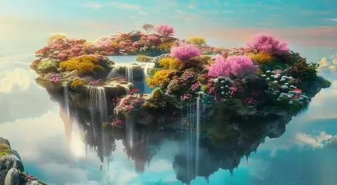 AI Video from prompt: Continue from the flourishing floating island wi