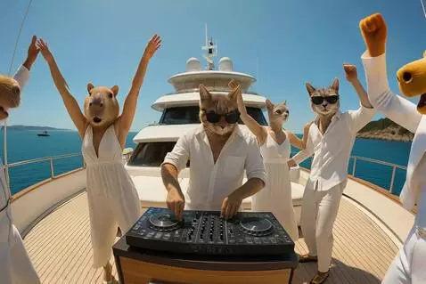 AI Video from prompt: Bailan,Cinematografico,camara se aleja lentament