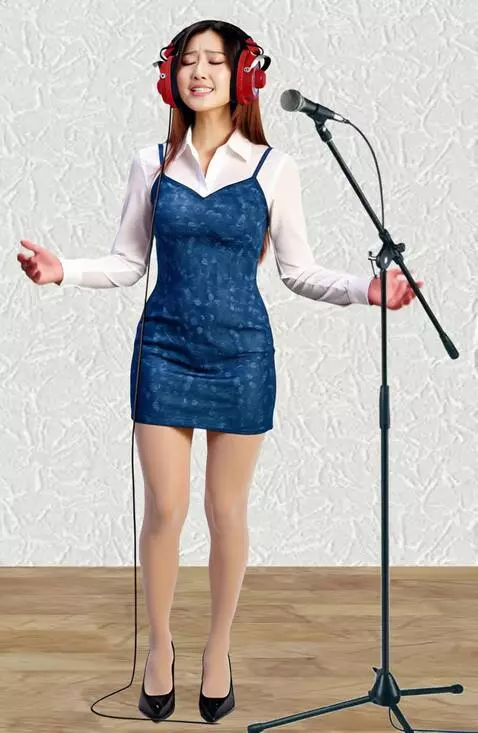 AI Video from prompt: A woman with headphones sings with her eyes clos