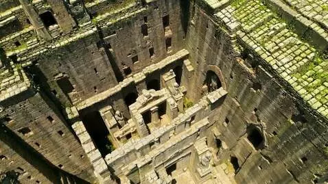 AI Video from prompt: Copter view of an ancient monument of Christ in 