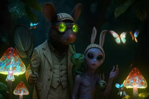 AI Video from prompt: The prismatic butterflies fly lazily around the 