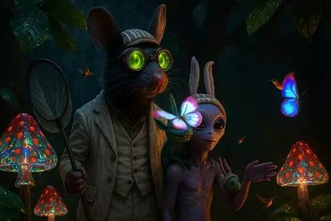 AI Video from prompt: The camera slowly rotates. The prismatic butterf