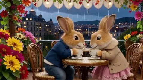 AI Video from prompt: Два милых пушистых светло-коричневых зайца он в 