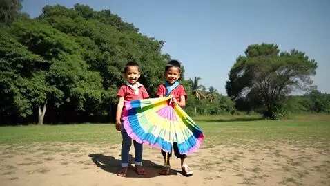 AI Video from prompt: - Visual: Dua anak Jawa tersenyum lebar, melepas