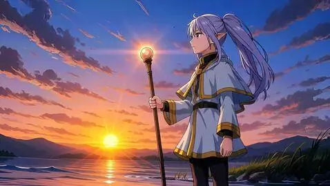 AI Video from prompt: The elf stands quietly, the light wind lightly f