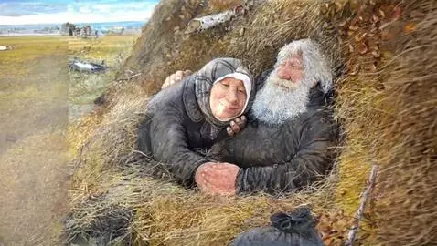 AI Video from prompt: дедушка нежно обнимает бабушку