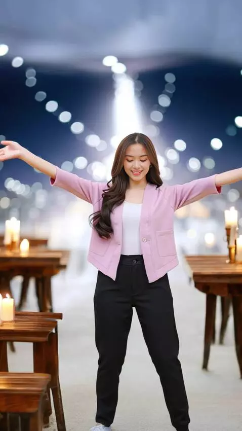 AI Video from prompt: Wanita bergerak elegan,badan tidak berputar, tan