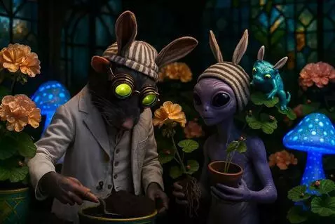 AI Video from prompt: Rat digs into soil and puts spoil. The alien ext